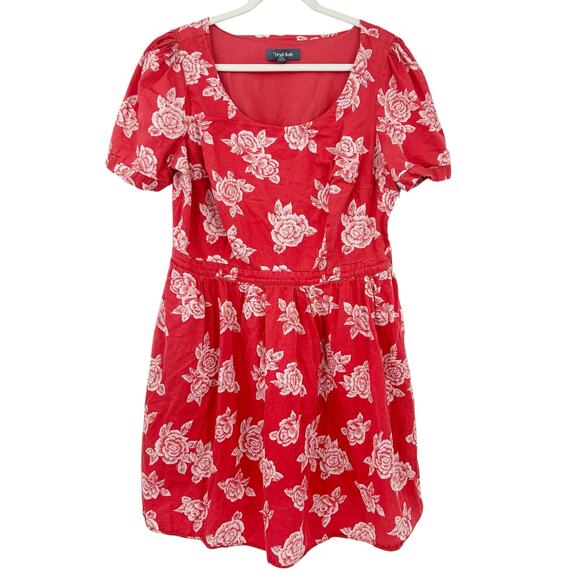 Modcloth Womens Retro Pinup Valentines Day Scoop‎ Neck Rose Floral Dress Size 1X - Picture 1 of 9